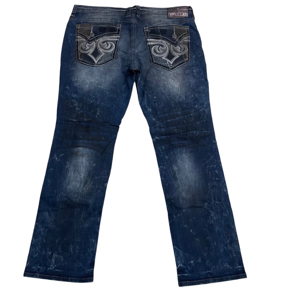 Affliction Gage Mens Straight Leg Jeans Dark Wash Distressed NWOT‎ Sz 40x32